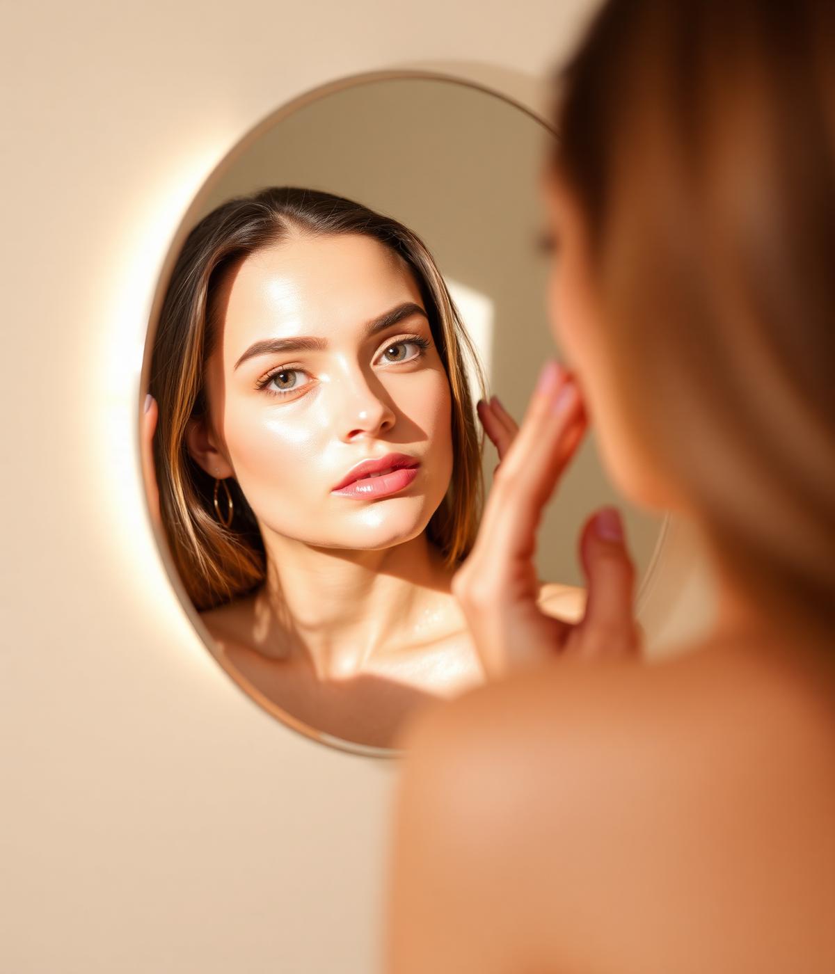 Mulher se reconhecendo no espelho